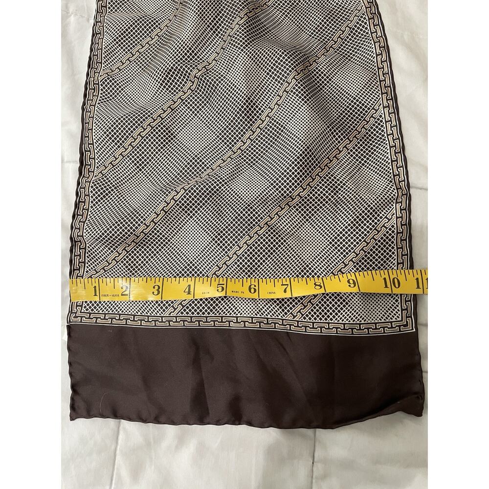 Vintage Silk Scarf 54” x 11” Made in Italy Brown Hand Rolled Plaid Boho Travel - Picture 7 of 8
